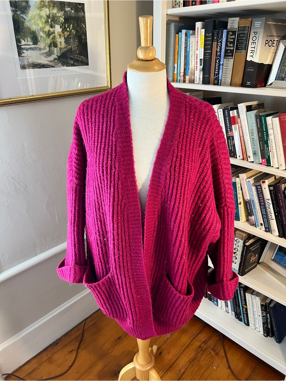 Zara Fuchsia Ribbed Open-Front Cardigan